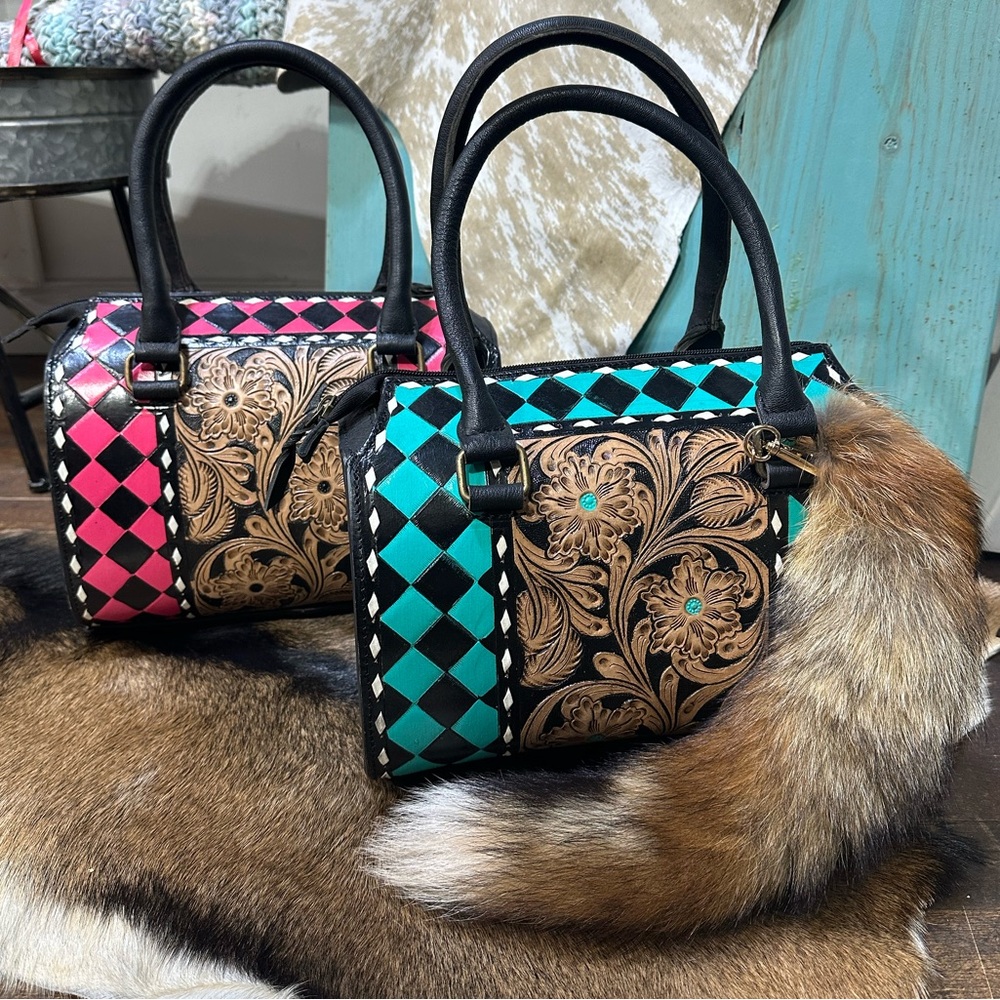 Western Speedy Bags✨Hand-Tooled & Painted Leather in Pink & Black